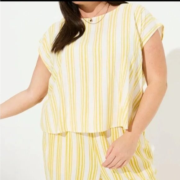 Torrid Linen Blend Ember Stripe Cross Back Crop Top - Picture 1 of 10